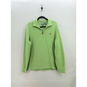 Polo Ralph Lauren Mens Green 1/4 Zip Cotton Knit Pullover Sweater Size Large